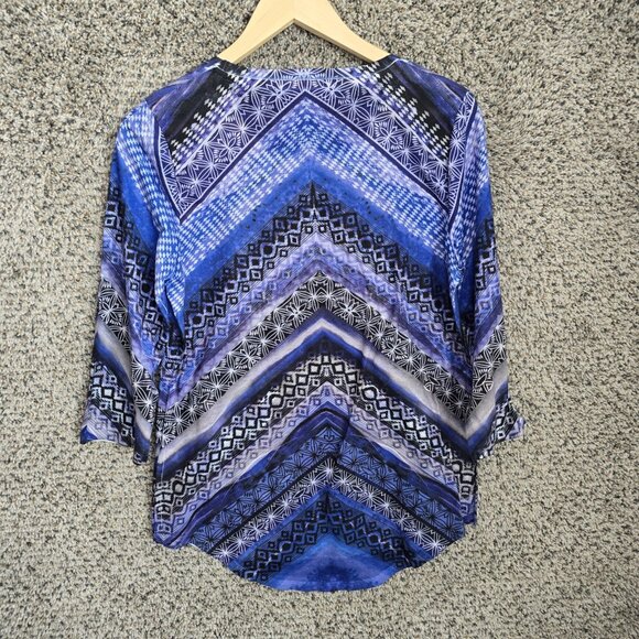 Chicos Top Womens 0 US Small Blue Scoop Neck Embellished 3/4 Sleeve Tee Casual - Picture 7 of 7